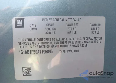 2010 Chevrolet Cobalt Ls z USA, uszkodzony, nr VIN 1G1AB1F50A7195896